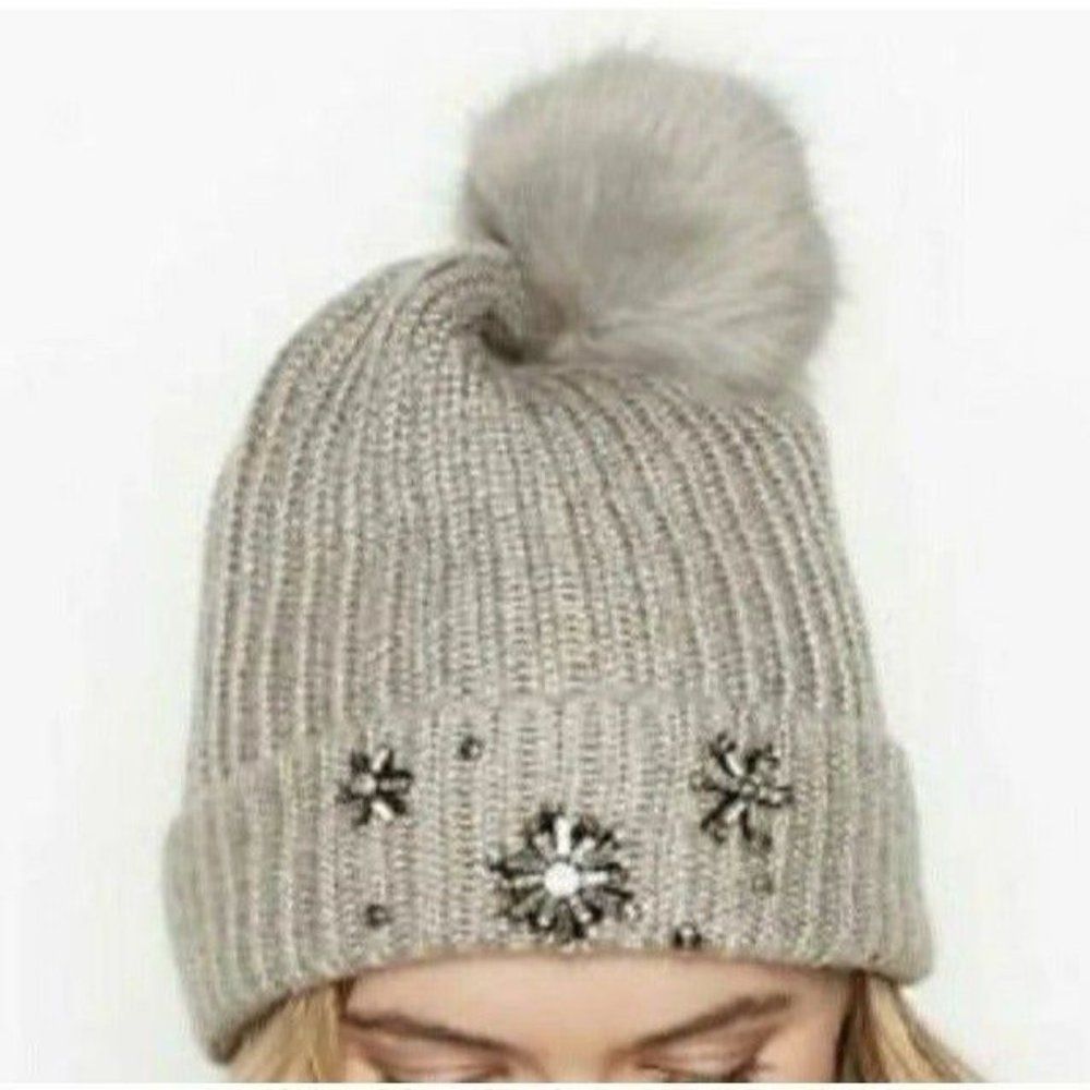 Victoria Secret Pom Pom Rhinestone Hat - Picture 2 of 6